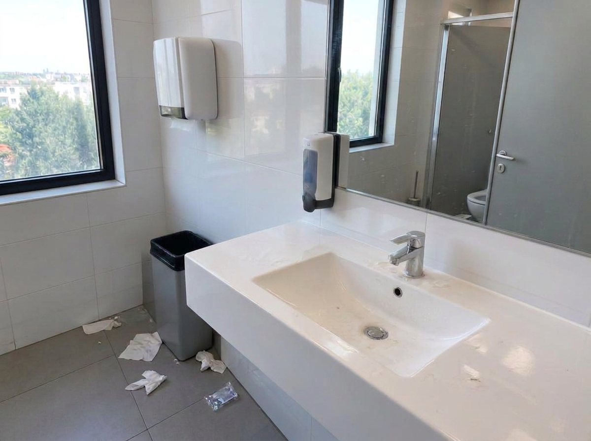 Voor: Gedesinfecteerde kantoor-wc met nette wanden