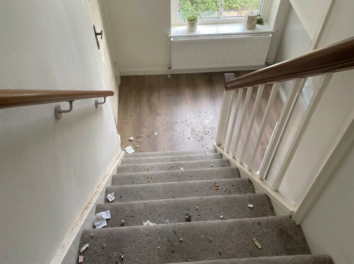 Voor: Schoongemaakte trap met lichte trapleuning